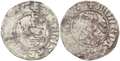 Польша 1/2 гроша (полугрош) 1445-1492 Казимир IV династия Ягеллонов (1442-1495), вес 1,51 гр., под короной МК Gum. v451 серебро 1517-522