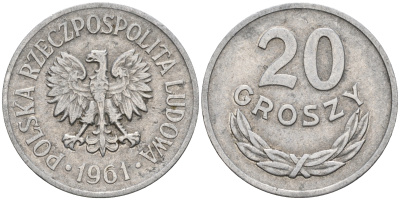 Польша 20 грошей 1961 MW KM А47, Parchimowicz 208b алюминий  4602-738