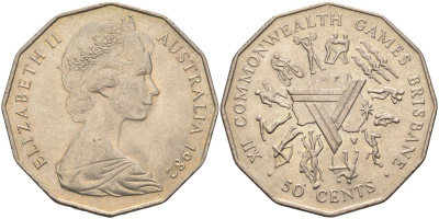 Австралия 50 центов 1982 Елизавета II (1952-2022), XII игры стран Британсого содружества KM 74 медно-никель 4131-824