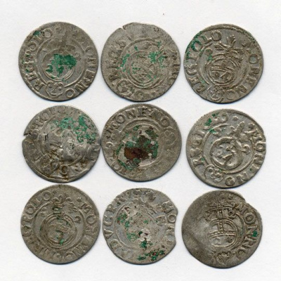 ПОЛЬША ЛОТ ИЗ 9 МОНЕТ В ПОЛТАРАК XVII век серебро M12-3-1