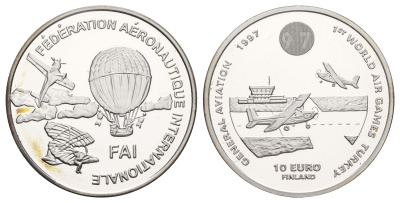 Финляндия 10 евро 1996 Первые Всемирные Воздушные Игры - Авиация Общего Назначения X 47 серебро PROOF 443-1245