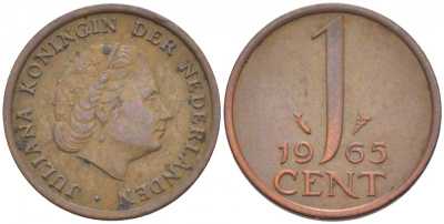 Нидерланды 1 цент 1965 Юлиана (1948-1980) КМ 180 бронза 3457-1024