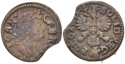 Польша 1 солид (шелаг, шиллинг) 1664 Ян II Казимир Ваза (1649-1668), боратынка, вес 1,26 гр. KM 110 медь 66-229