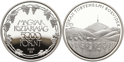 Венгрия 5000 форинтов 2008 Европейское наследие - долина Токай, телебашня KM 811 серебро  PROOF  01-164-12