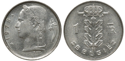 БЕЛЬГИЯ 1 ФРАНК 1978 BELGIE KM 143.1 медно-никель 72-941