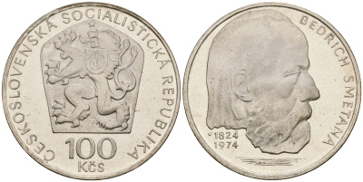 Чехословакия 100 крон 1974 Бедржих Сметана (1824-1884) KM 82 серебро PROOF 1081-10-53