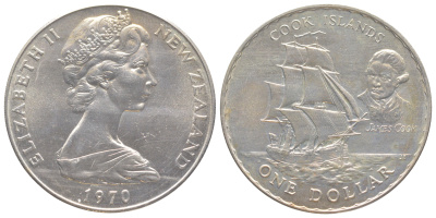 Новая Зеландия 1 доллар 1970 Острова Кука, тираж 25.075 экземпляров KM 43 медно-никель BU 01-237-25