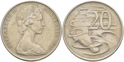 Австралия 20 центов 1967 Елизавета II (1952-2022), утконос KM 66 медно-никель 4536-1246