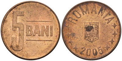 Румыния 5 бани 2005 KM 190 сталь плакированная медью 4516-535
