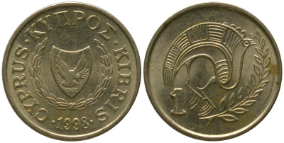 Кипр 1 цент 1998 KM 53.3 никель латунь 4154-1153