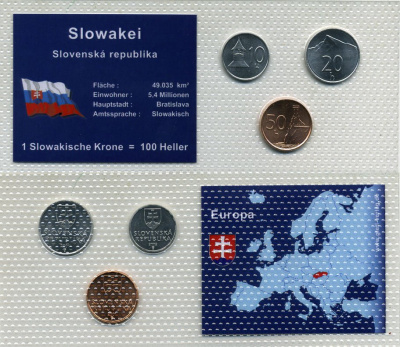 СЛОВАКИЯ НАБОР ИЗ 3 МОНЕТ 2001-2002 ЗАПАЙКА KM 17, 18, 35 UNC 7-4-34