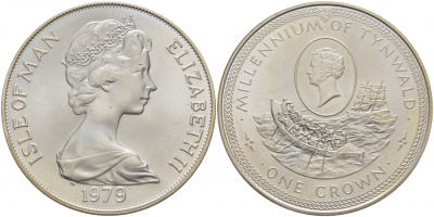Остров Мэн 1 крона 1979 1000 летие Тинвальду (парламенту), Сэр Уильям Хиллари KM 50a серебро UNC 01-171-41