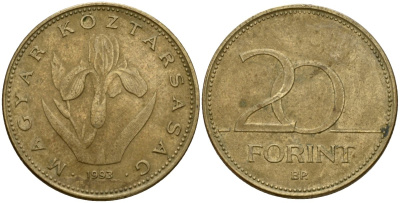 Венгрия 20 форинтов 1993 венгерский ирис KM 696 никель латунь 4599-423