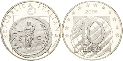Италия 10 евро 2005 60 лет мира и свободы в Европе, античная монета KM 271 серебро PROOF 11-319-24