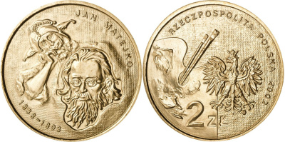 Польша 2 злотых 2002 MW, Ян Матейко (1838-1893), художник KM 444 нордик UNC 4531-243