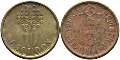 ПОРТУГАЛИЯ 10 ЭСКУДО 1986 KM 633 никель латунь 65-1126