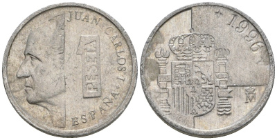 Испания 1 песета 1996 M, Хуан Карлос I (1975-2014) KM 832 алюминий 4602-1164