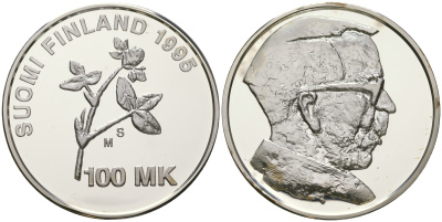 Финляндия 100 марок 1995 100 лет со дня рождения Арттури Виртанен, биохимик, тираж 3000 экземпляров KM 80 серебро  PROOF  1095-1-13