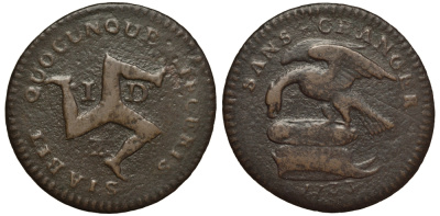 ОСТРОВ МЭН 1 ПЕННИ 1733 EARL OF DERBY, ДЖ. СТЕНЛИ 10-Й ГРАФ ДЕРБИ KM 3 медь 650-133