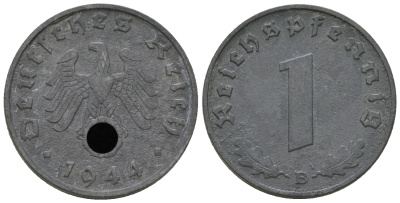 Германия 1 рейхспфенниг 1944 B KM 97, J. 369 цинк  4668-1143