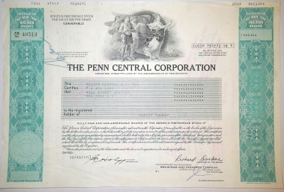 США, THE PENN CENTRAL CORPORATION 63 акции 1980 США бумага 00-00