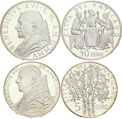 Ватикан 5 евро и 10 евро 2005 60 лет мира и свободы в Европе серебро PROOF 7-5-4-09