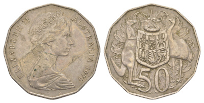 Австралия 50 центов 1979 Елизавета II (1952-2022), герб Австралии, кенгуру KM 68 медно-никель 4383-842