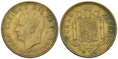 Испания 1 песета 1975 (78), Хуан Карлос I (1975-2014) KM 806 алюминиевая бронза 4618-416