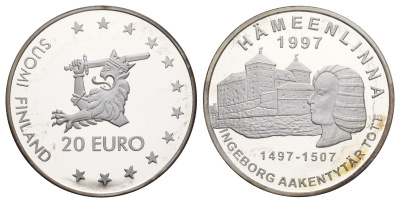 Финляндия 20 евро 1997 Хямеэнлинна SCARCE 115 серебро PROOF 443-1315