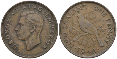 Новая Зеландия 1 пенни 1942 Георг VI (1936-1952) KM 13 бронза    4367-823