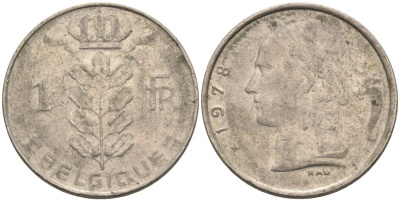 БЕЛЬГИЯ 1 ФРАНК 1978 BELGIQUE КМ 142.1 медно-никель 4573-336