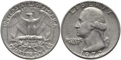 США 25 центов (квотер) 1972 Вашингтон KM 164а медь плакированная медно-никелем 113-531