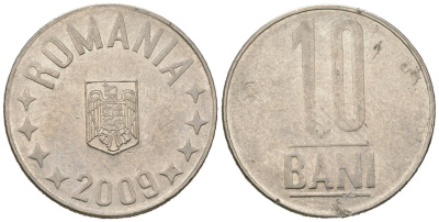 Румыния 10 бань (бани) 2009 KM 191 сталь плакированная никелем aUNC 4621-519