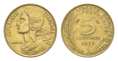 Франция 5 сантимов 1972 тип Morlon KM 933, Le Franc 125.8 алюминиевая бронза 4630-325