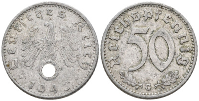Германия 50 рейхспфеннигов 1943 G KM 96, J. 372 алюминий 4577-352