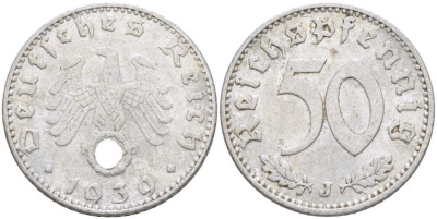 Германия 50 рейхспфеннигов 1939 J KM 96, J. 372 алюминий 210-557