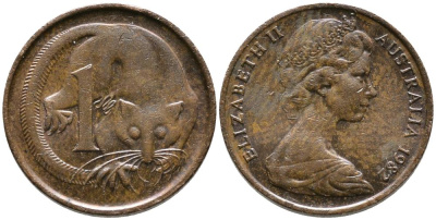 АВСТРАЛИЯ 1 ЦЕНТ 1982 ОПОССУМ, ЕЛИЗАЕТА II (1952-) KM 62 бронза 4549-668