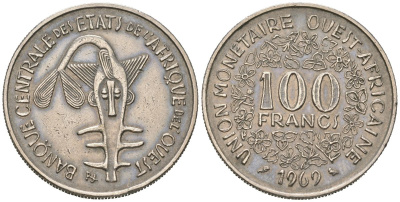 Западная Африка (BCEAO) 100 франков 1969 KM 4 никель 4388-823