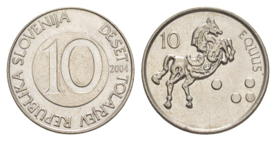 Словения 10 толаров 2004 KM 41 медно-никель UNC 4571-343