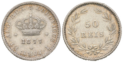 Португалия 50 реалов 1877 Луиш I (1861-1889) KM 506 серебро 272-1614