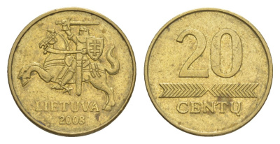 Литва 20 центов 2008 KM 107 никель латунь 4633-852