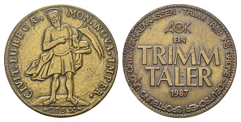 ФРГ медаль - 1 trimm taler 1987 диаметр 40 мм, вес 34,1 гр латунь 4537-311