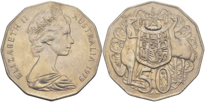 Австралия 50 центов 1979 Елизавета II (1952-2022), герб, кенгуру KM 68 медно-никель 107-121