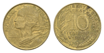 Франция 10 сантимов 1978 KM 929 алюминиевая бронза 4674-611