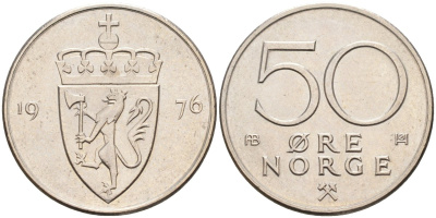 Норвегия 50 эре 1976 Улаф V (1957-1991) KM 418 медно-никель 4582-727