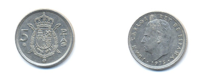 ИСПАНИЯ 5 ПЕСЕТ 1978 KM 807 медно-никель 54-1653