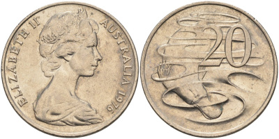 Австралия 20 центов 1976 Елизавета II (1952-2022), утконос KM 66 медно-никель 4587-725
