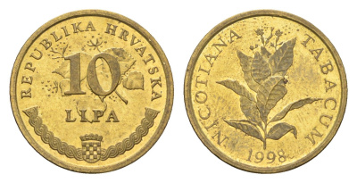 Хорватия 10 лип 1998 редкий год, четный год KM 16 сталь плакированная латунью UNC 4659-713