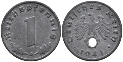 ГЕРМАНИЯ 1 РЕЙХСПФЕННИГ 1941 A KM 97, J.369 цинк 96-664