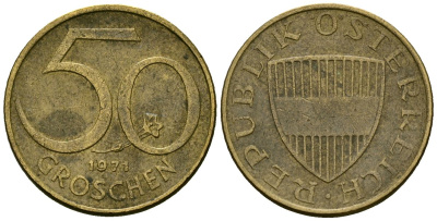 Австрия 50 грошей 1971 KM 2885 алюминиевая бронза 4173-1153